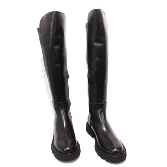 Luca Grossi 158a Black Leather Stretch Zip-Up Knee High Boots - Picture 2 of 8
